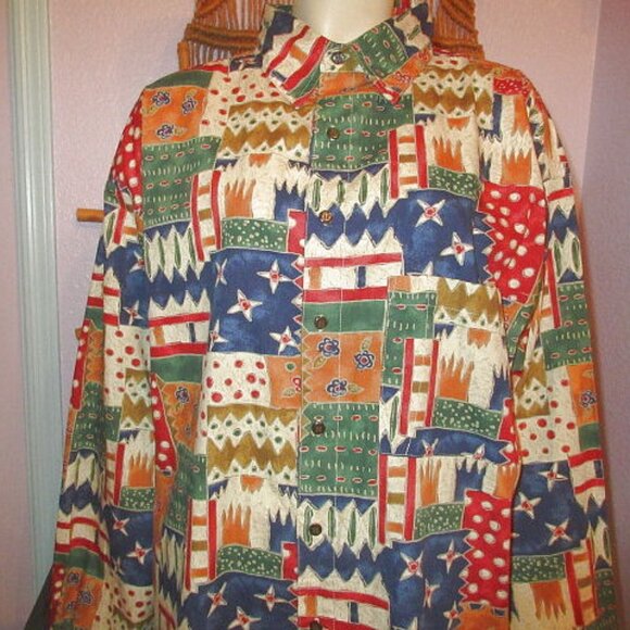 Vtg The Territory Ahead Patchwork Shirt Mens Size XXL Button Long Sleeves Artsy - Picture 2 of 10